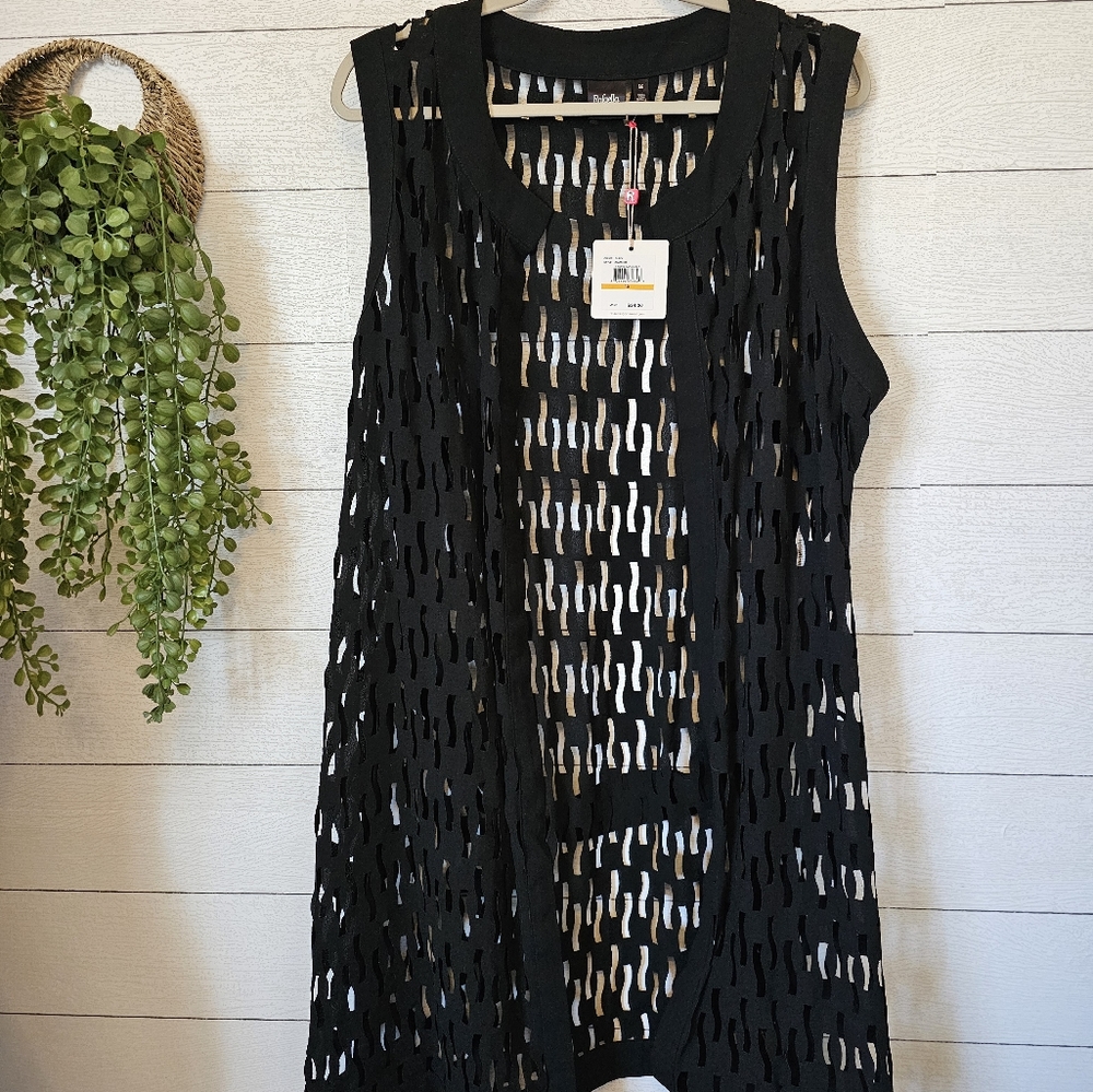 $94 Rafaella Womens Black Cover Up Swim Vest Top Cut Out Pattern New NWT 3XL